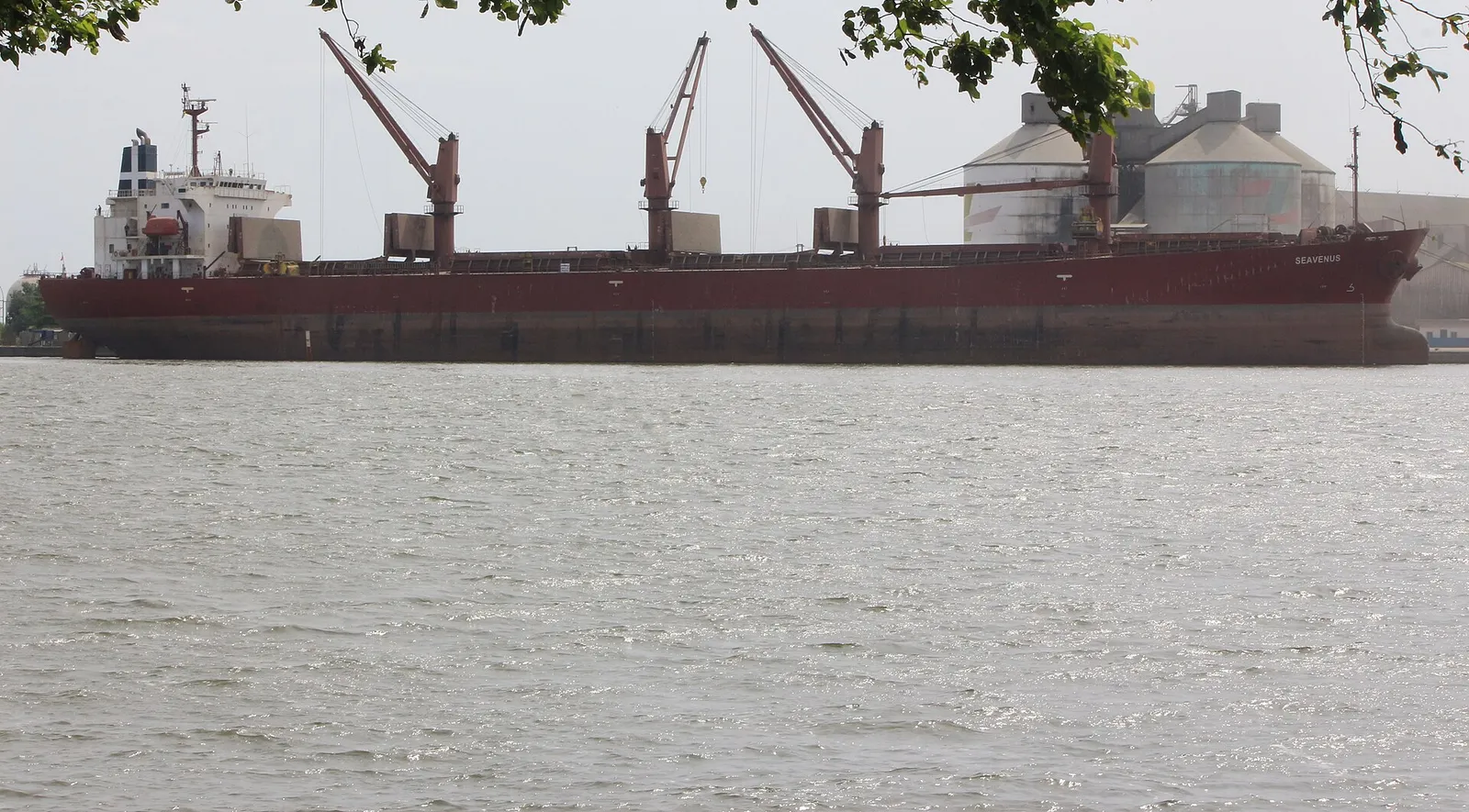 Bulk carrier alongside at the conventional berths, seen from the Wouri