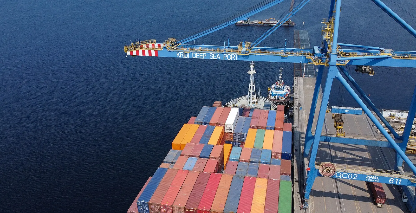 Container ship under a quay crane at Kribi Deep Sea Port